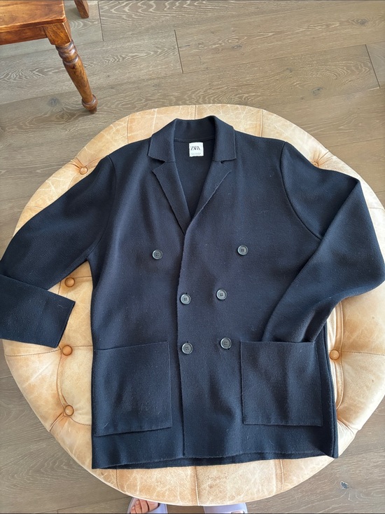 Zara Jackets & Blazers - Zara Black Double-Breasted Knit Sweater Jacket Size M
